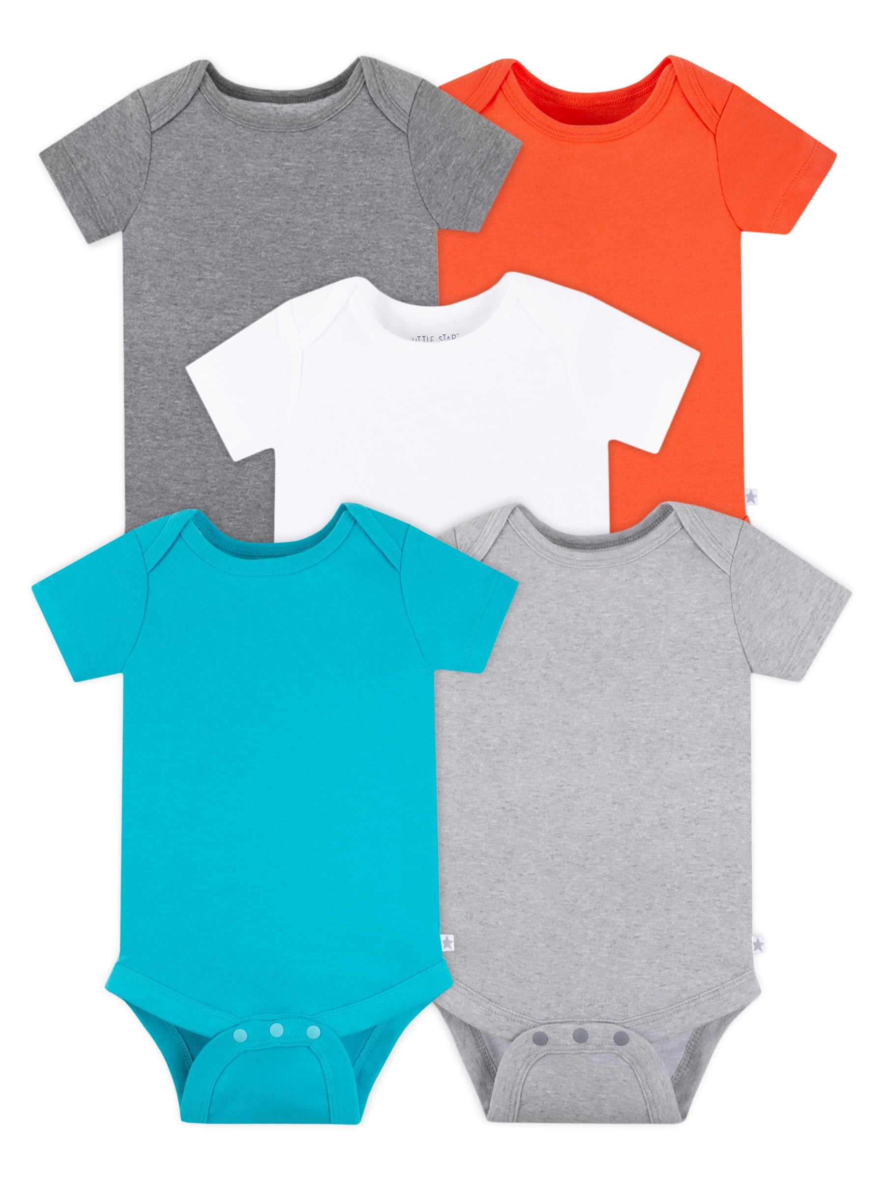 Little Star Organic Baby Boy 5 Pk Short Sleeve Bodysuits, Size Newborn-24 Months