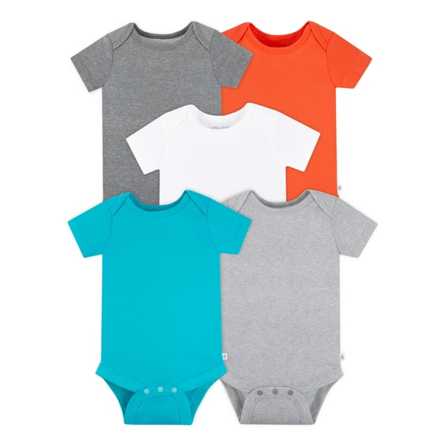 Little Star Organic Baby Boy 5 Pk Short Sleeve Bodysuits, Size Newborn