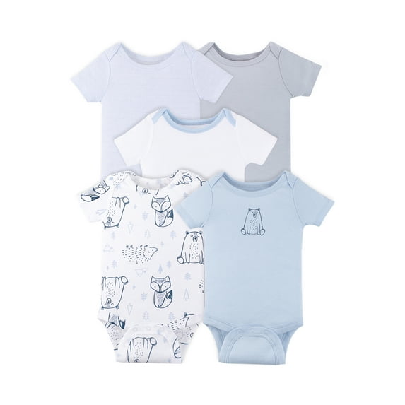 Little Star Organic Baby Boy 5 Pk Short Sleeve Bodysuits, Size Newborn-24 Months