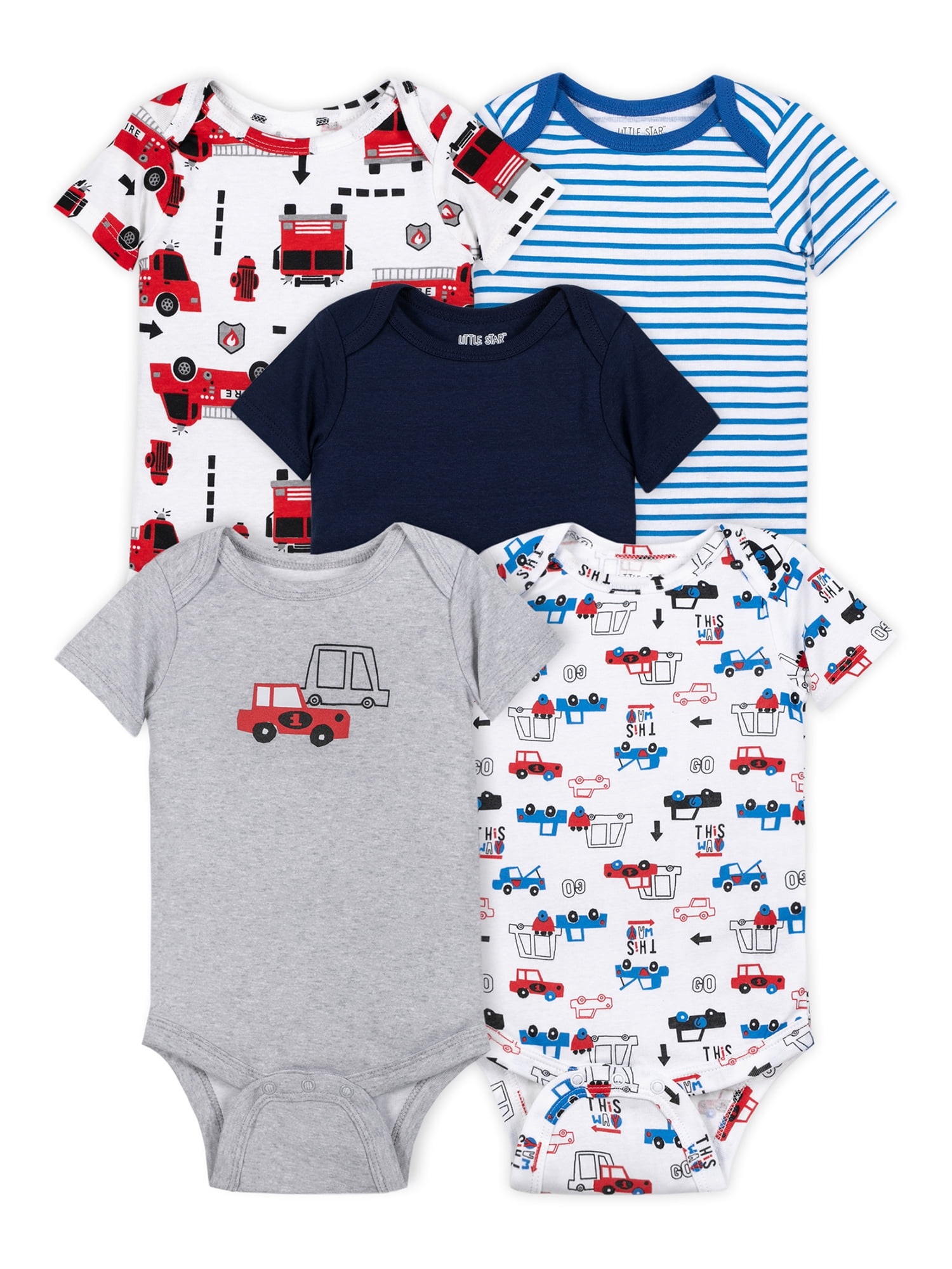 Little Star Organic Baby Boy 5Pk Short Sleeve Bodysuits, Size Newborn - 24 Months