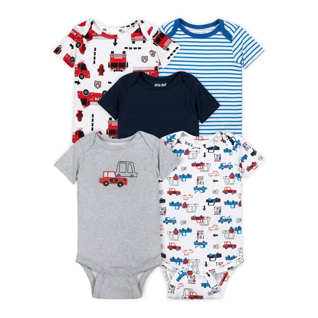 Little Star Organic Baby Boy 5Pk Short Sleeve Bodysuits, Size Newborn