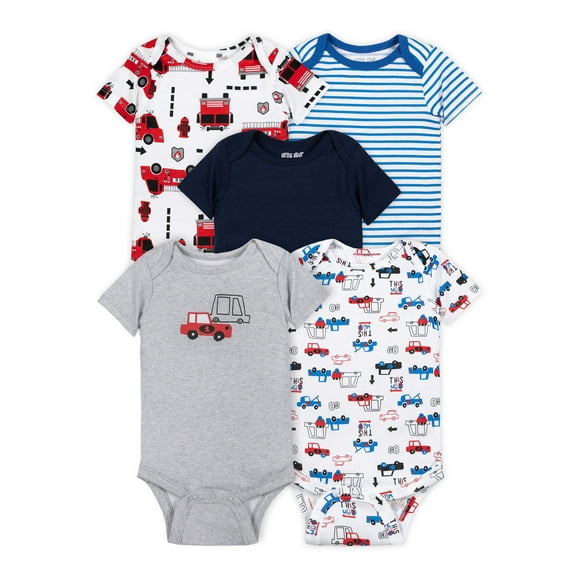 Little Star Organic Baby Boy 5Pk Short Sleeve Bodysuits, Size Newborn - 24 Months