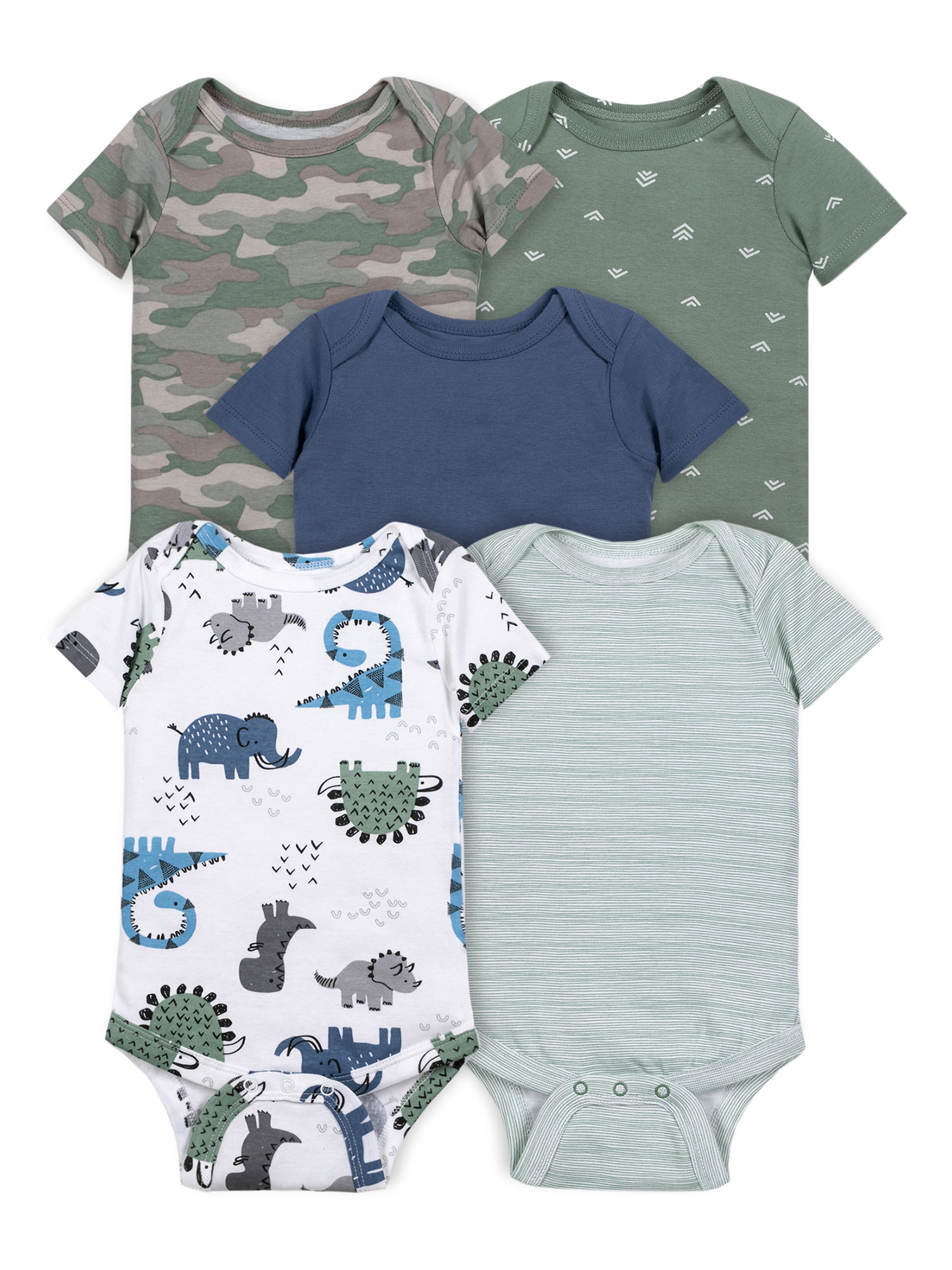 Little Star Organic Baby Boy 5Pk Short Sleeve Bodysuits, Size Newborn ...