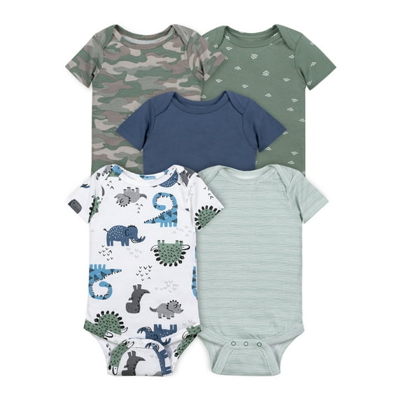 Little Star Organic Baby Boy 5Pk Short Sleeve Bodysuits, Size Newborn - 24 Months