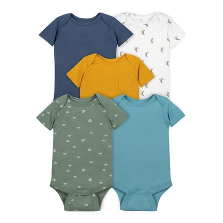 Little Star Organic Baby Boy 5Pk Short Sleeve Bodysuits, Size Newborn - 24 Months
