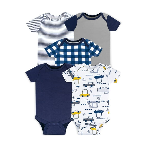 Little Star Organic Baby Boy 5Pk Short Sleeve Bodysuits, Size Newborn-24M