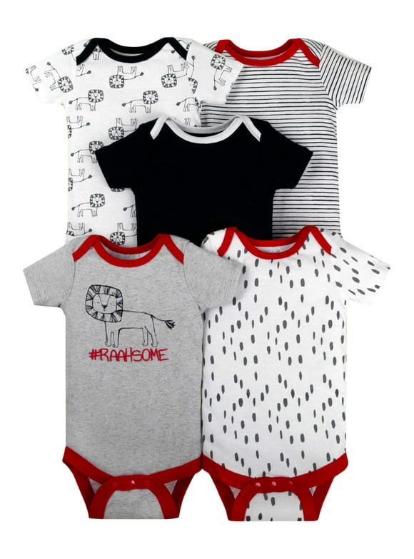 Little Star Organic Baby Boy 5Pk Short Sleeve Bodysuits, Size Newborn-24M