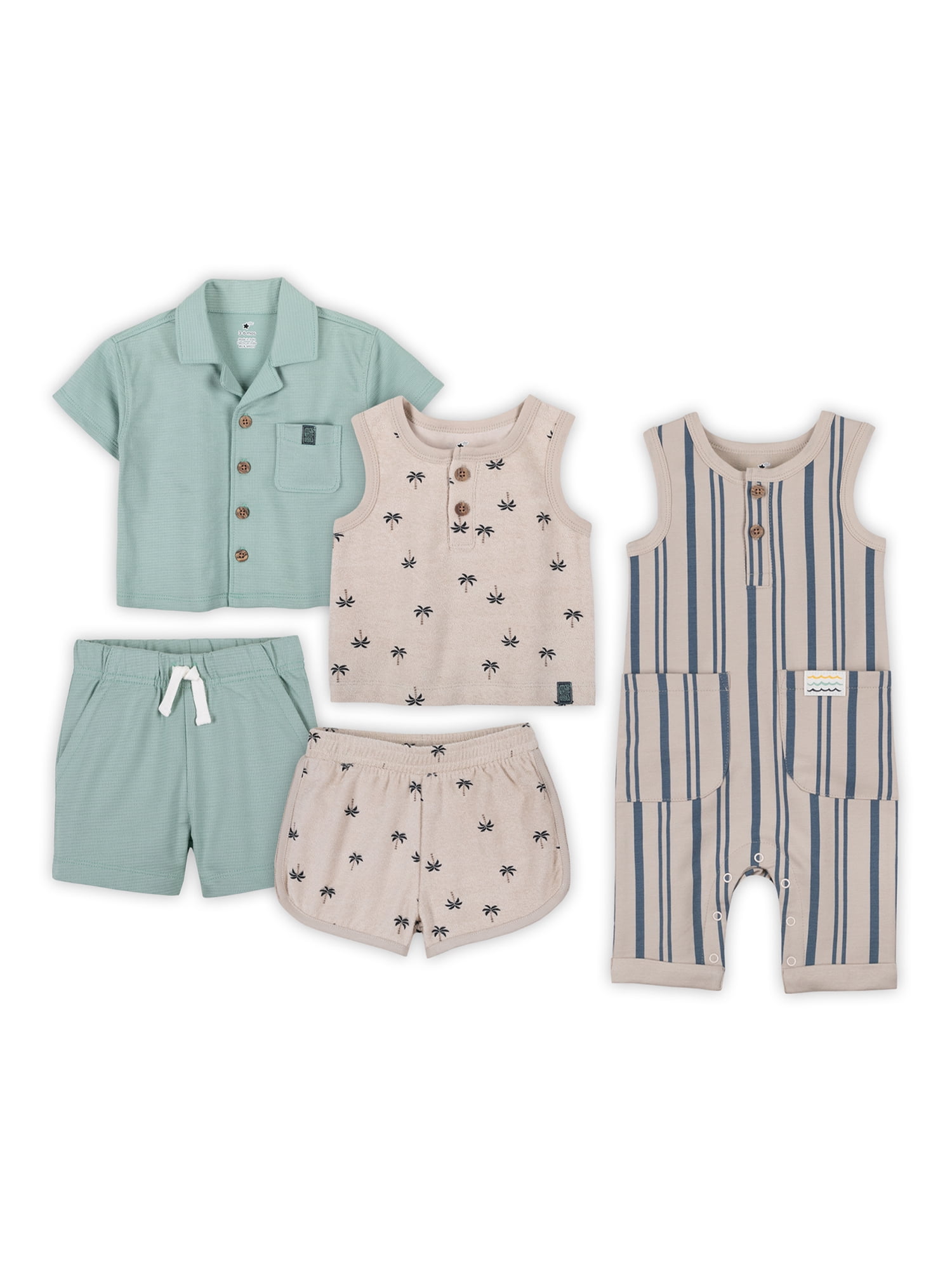 Little Star Organic Baby Boy 6Pc Mix and Match Outfit Set, Palm