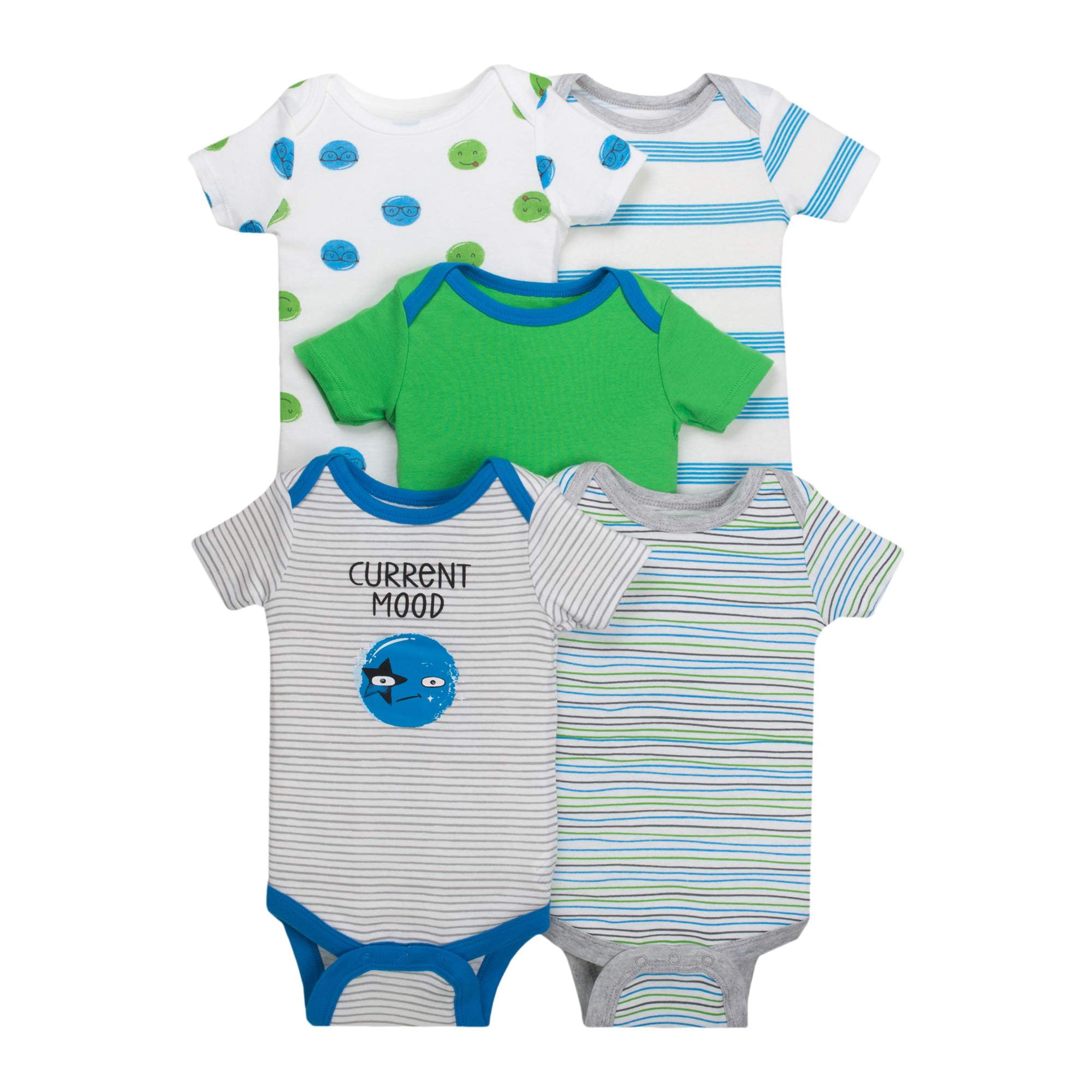 Little Star Organic Baby Boy Assorted Short Sleeve Bodysuit, 5-pack (NB-24M)