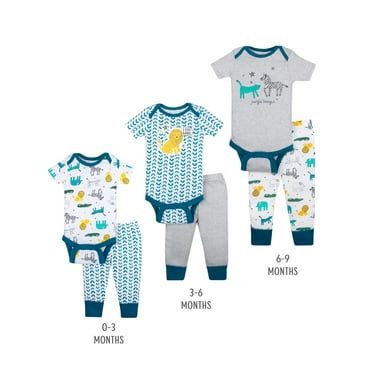 Little Star Organic Baby Boy Grow With Me Bodysuits & Pants Shower Gift Set, 6-Piece