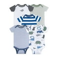 thumbnail image 1 of Little Star Organic Baby Boy Short Sleeve Bodysuits, 5-Pack, Size Newborn-24M, 1 of 5