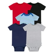 Little Star Organic Baby Boy Star Brights Short Sleeve Bodysuits, 5-Pack (NB-24M)