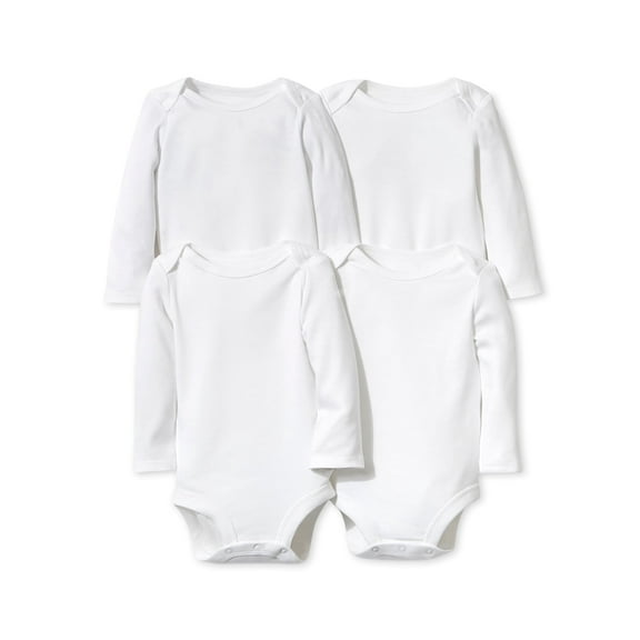 Little Star 100% Organic Cotton 4 Pack White Bodysuit Long Sleeve