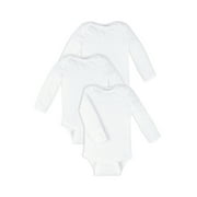 Little Star Organic Baby Boy or Girl Gender Neutral White Long Sleeve Bodysuits With Mitt Cuff, 3-Pack