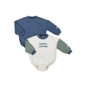 Little Star 100% Organic Cotton 2-Pack Baby Boy Sweatshirt Rompers