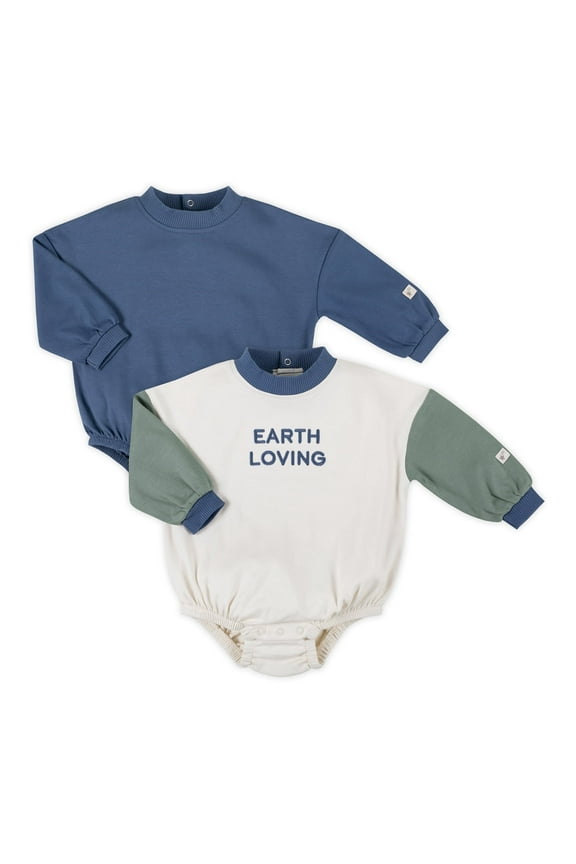 Little Star 100% Organic Cotton 2-Pack Baby Boy Sweatshirt Rompers