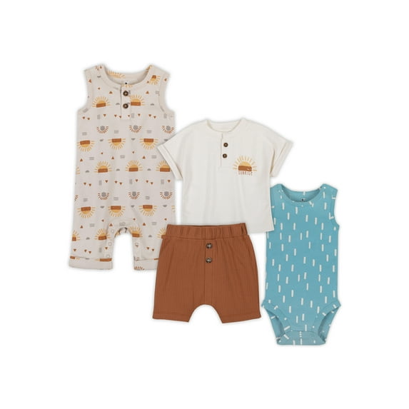 Little Star Organic Baby Boys 4Pc Mix and Match Gift Set, Size Newborn-24 Months