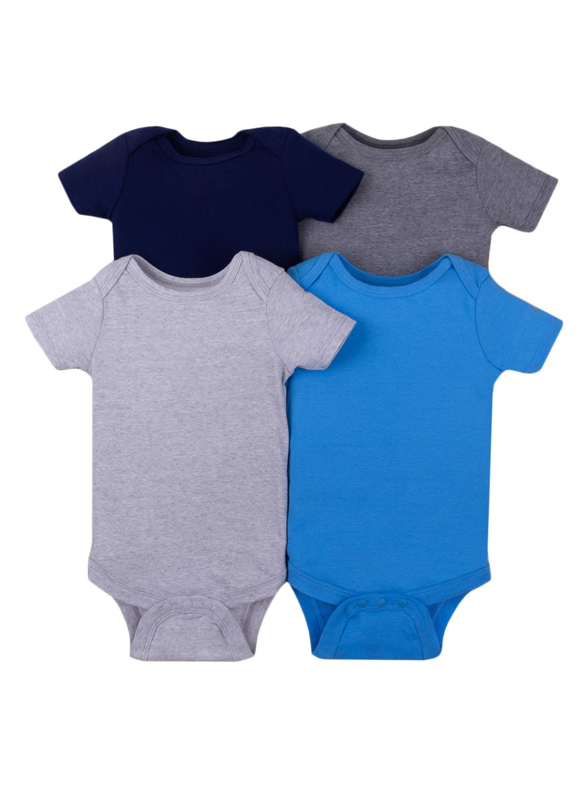 Little Star Organic Baby Boys Short Sleeve Solid Bodysuits, 4-Pack