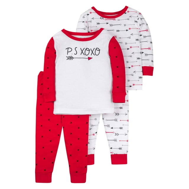 Little Star Organic Baby Boys & Toddler Boys Valentine's Day Snug Fit Cotton Pajamas, 4pc PJ Set (9M-5T)