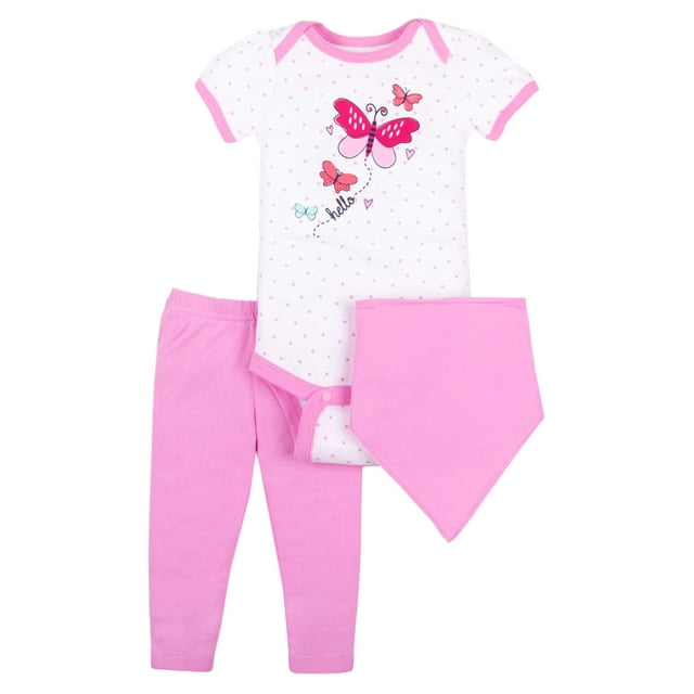 Little Star Organic Baby GIrl 3Pc Outfit Set, Size NB-24M