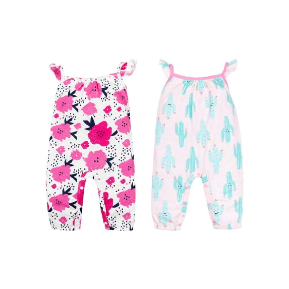 Little Star Organic Baby Girl 100% Organic Cotton Sleeveless One Piece Pants Rompers, 2-pack