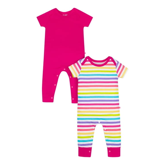 Little Star Organic Baby Girl 2 Pk Short Sleeve Rompers, Size Newborn - 24 Months