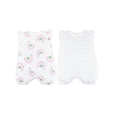Little Star Organic Baby Girl 2Pk Flutter Sleeve Rompers, Size Newborn - 24M