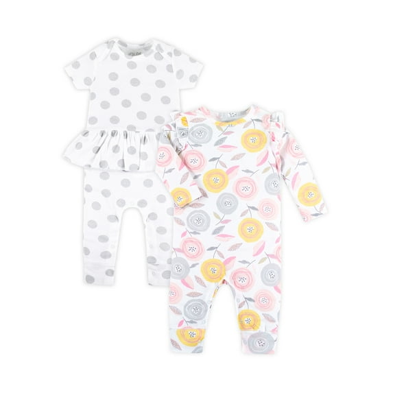 Little Star Organic Baby Girl 2Pk Rompers, Size Newborn - 24M