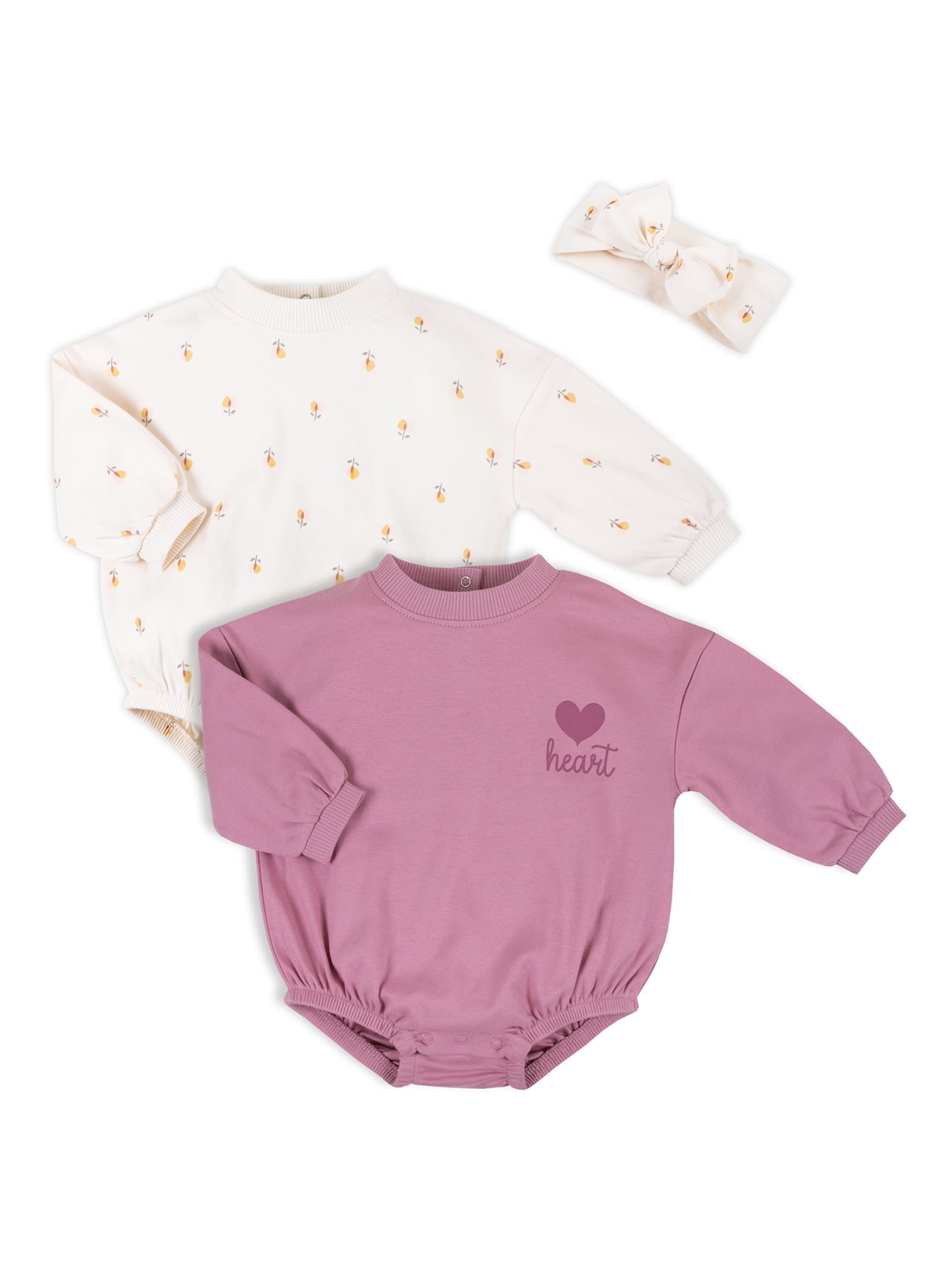 Little Star 100% Organic Cotton 2 Pack Baby Girl Sweatshirt Rompers