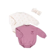 Little Star 100% Organic Cotton 2 Pack Baby Girl Sweatshirt Rompers