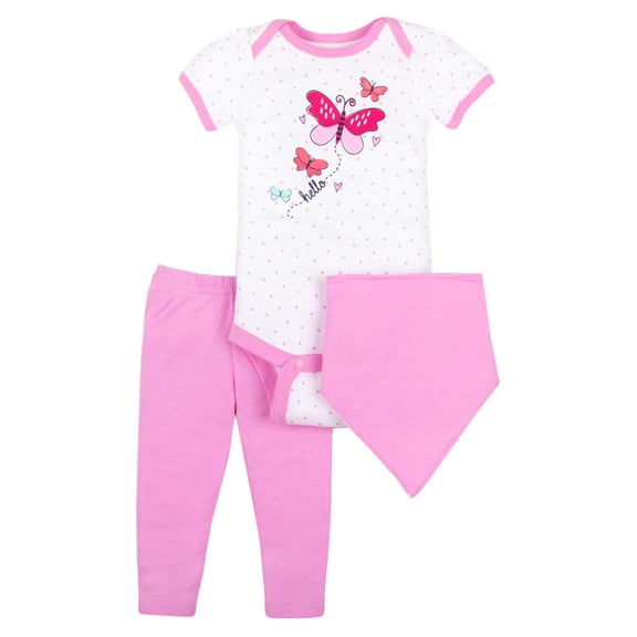 Little Star Organic Baby Girl 3Pc Outfit Set, Size NB-24M
