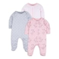 thumbnail image 1 of Little Star Organic, Baby Girl, 3Pk Sleep n Play Pajamas, Size Newborn - 9 months., 1 of 5