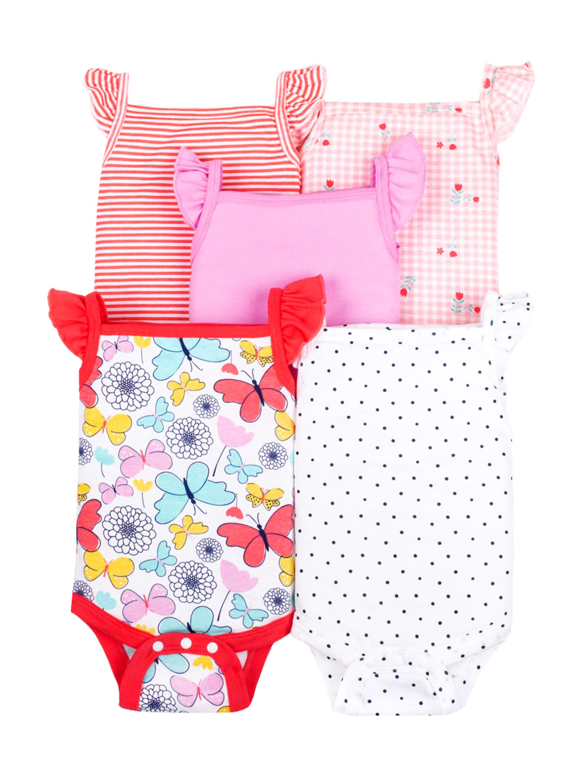 Little Star Organic Baby Girl 5-Pack Flutter Bodysuits photo 1