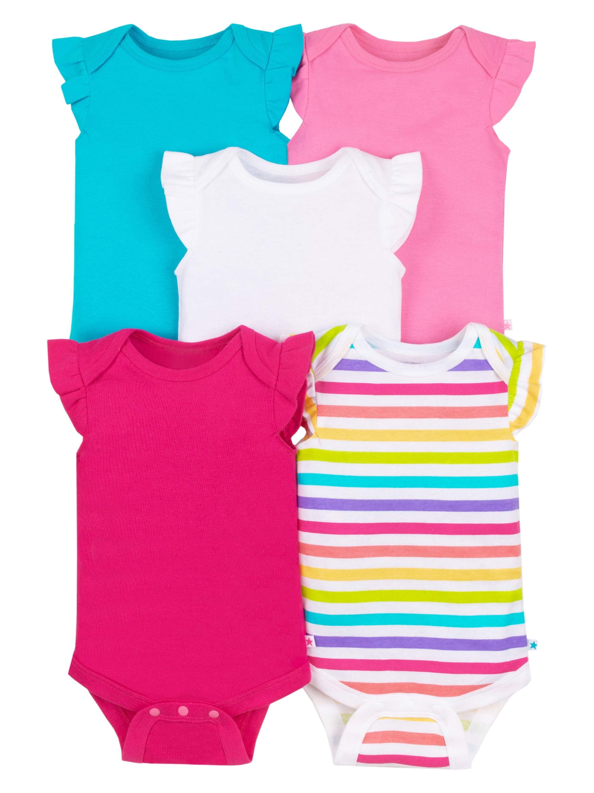 Little Star Organic Baby Girl 5 Pk Flutter Sleeve Bodysuits, Size Newborn-24 Months