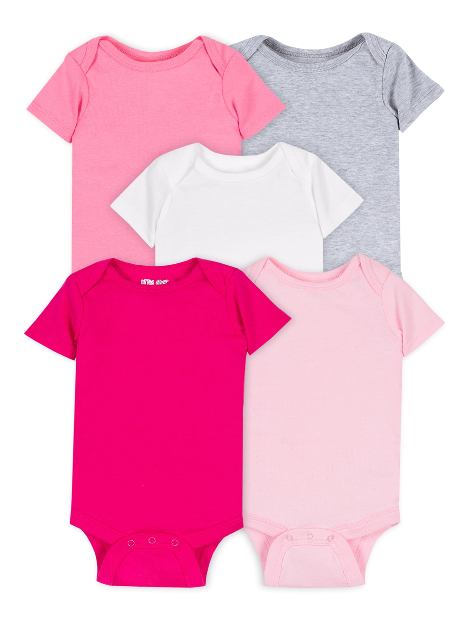 Little Star Organic Baby Girl 5 Pk Short Sleeve Bodysuits, Size Newborn