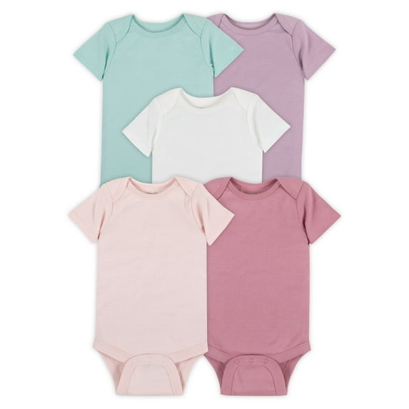 Little Star Organic Baby Girl 5Pk Short Sleeve Bodysuit, Size Newborn - 24M