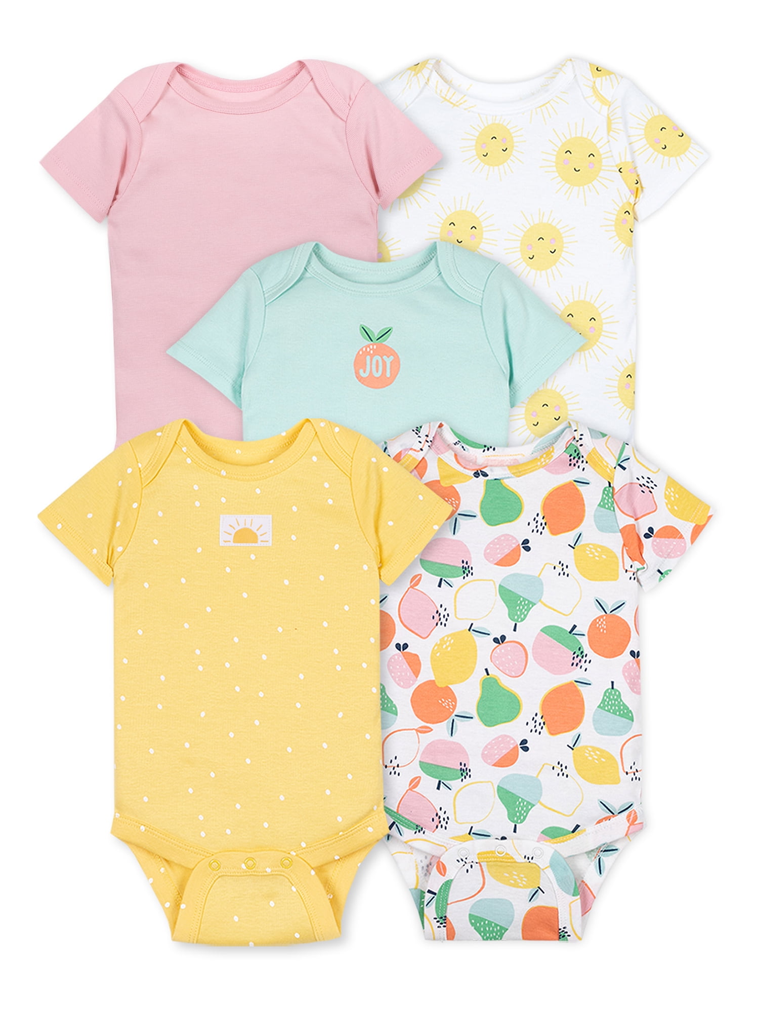 Little Star Organic Baby Girl 5Pk Short Sleeve Bodysuits, Size Newborn - 24M