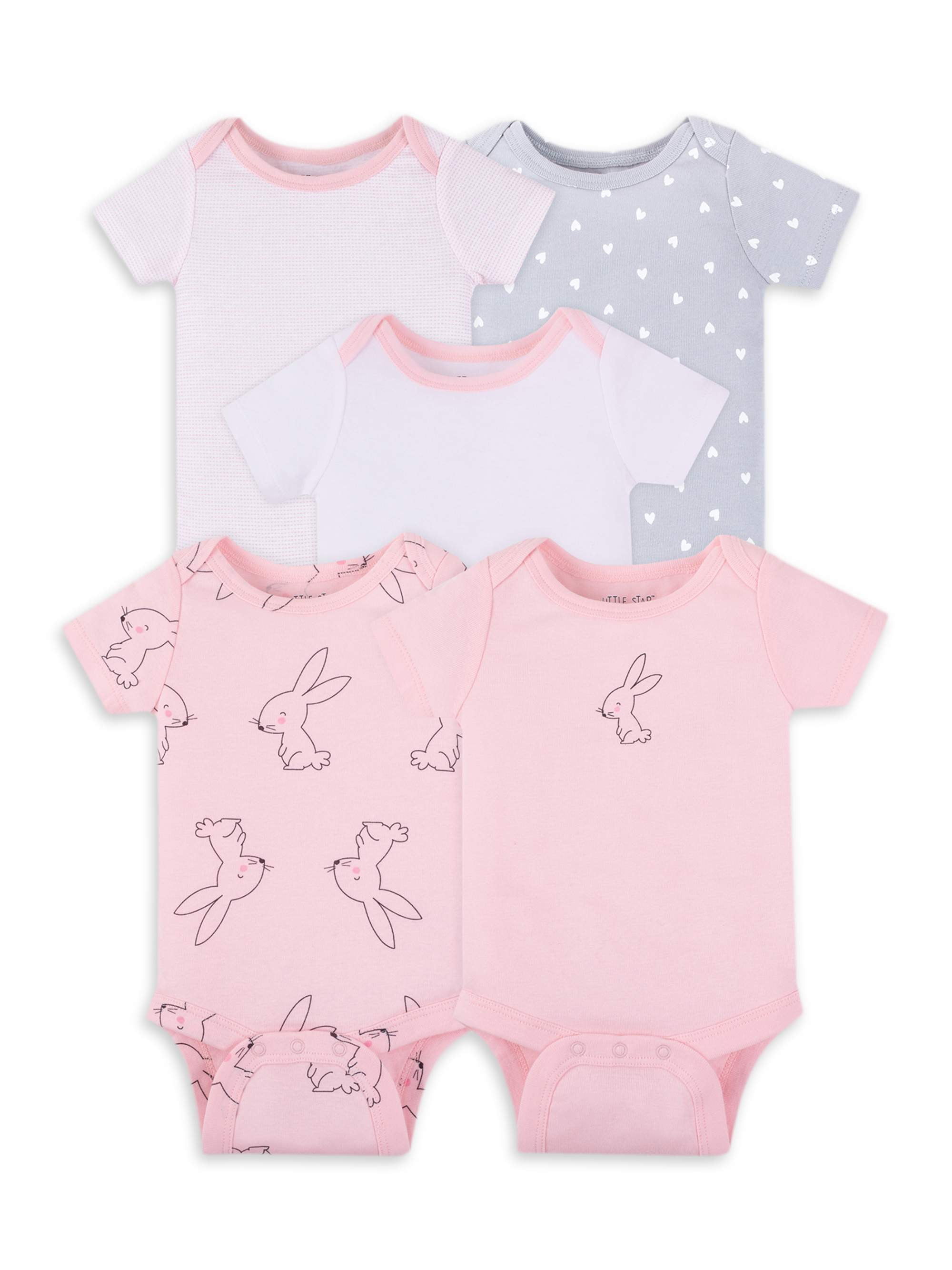 Little Star Organic Baby Girl 5pk Short Sleeve Bodysuit, Size Newborn - 24M, Infant Girl's, Size: 0-3 Months, Pink