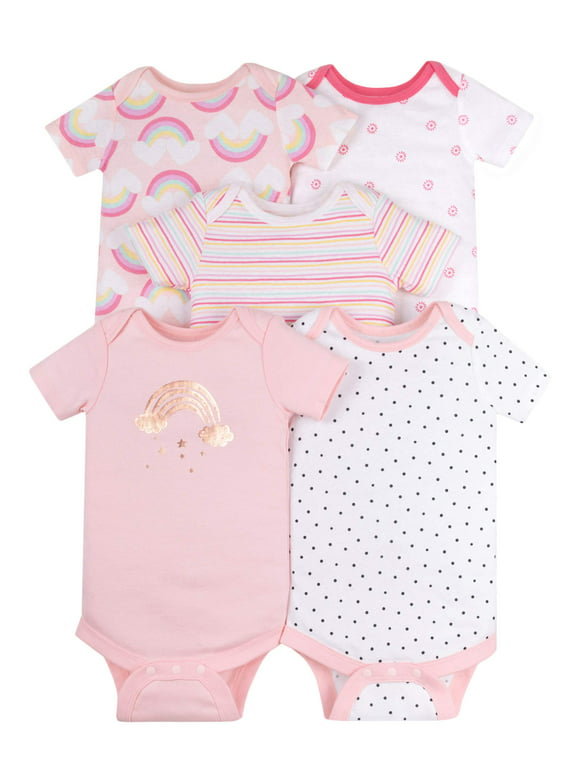 Little Star Organic Baby Girl 5Pk Short Sleeve Bodysuits, Size Newborn-24M