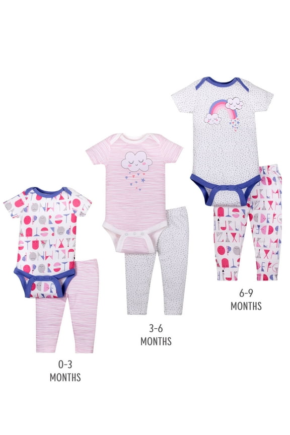 Baby Girl Grow With Me Bodysuit & Pants Shower Gift Set, 6-Piece
