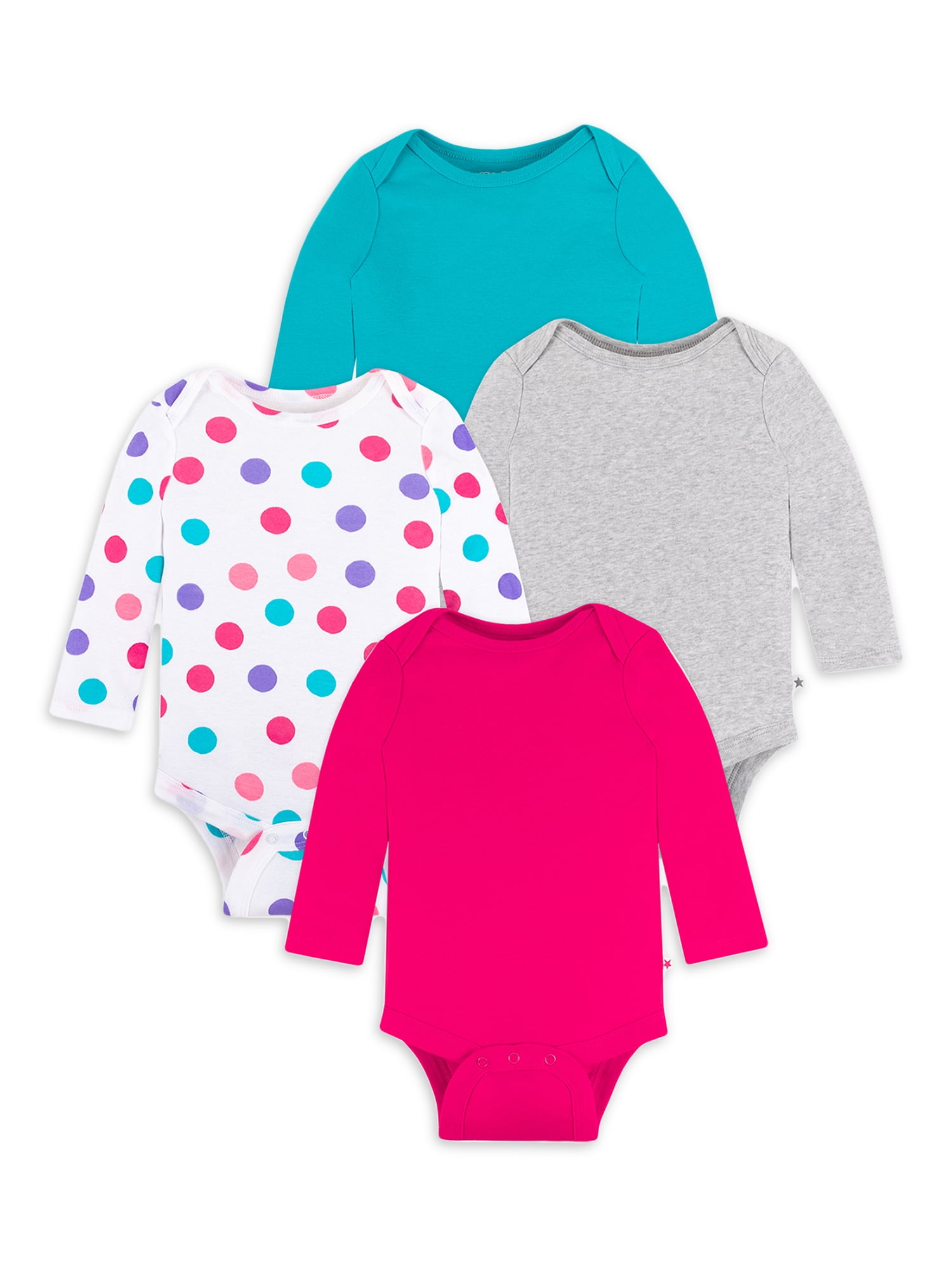 Little Star Organic Baby Girl Long Sleeve Bodysuits, 4pk