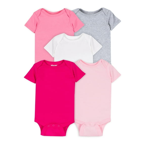 Little Star Organic Baby Girl Short Sleeve Bodysuits, 5pk
