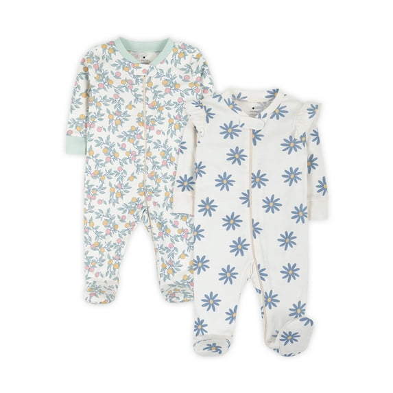 Little Star Organic Baby Girl Sleep 'N Play Footed Pajama, 2-Pack, Sizes Newborn-9 Months