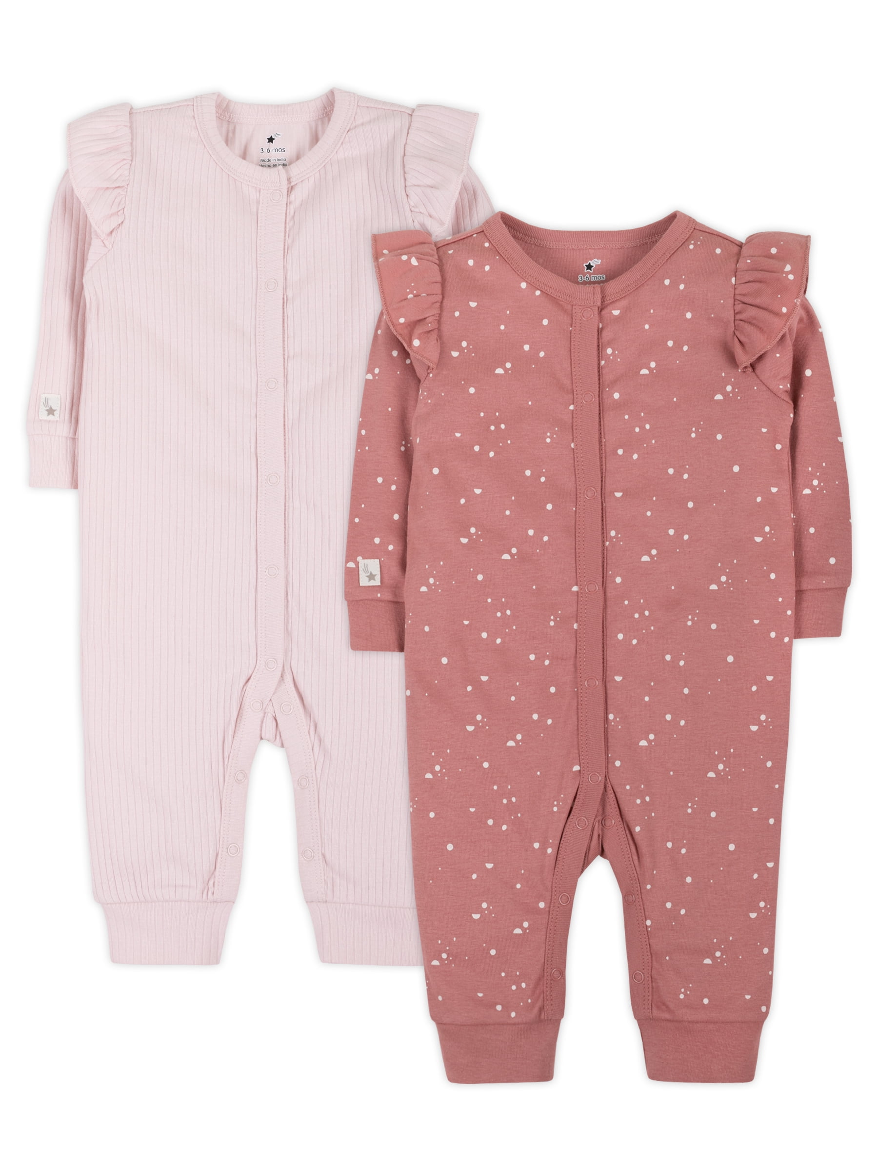 Little Star Organic Baby Girls 2Pk Coveralls, Size Newborn-12M