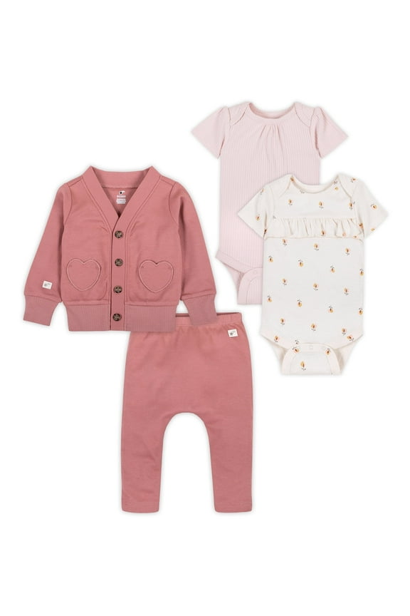 Little Star 100% Organic Cotton 4 Piece Baby Girl Outfit Set