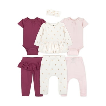 Little Star Organic Baby Girls 7Pc Mix and Match Gift Set, Size Newborn-24 Months