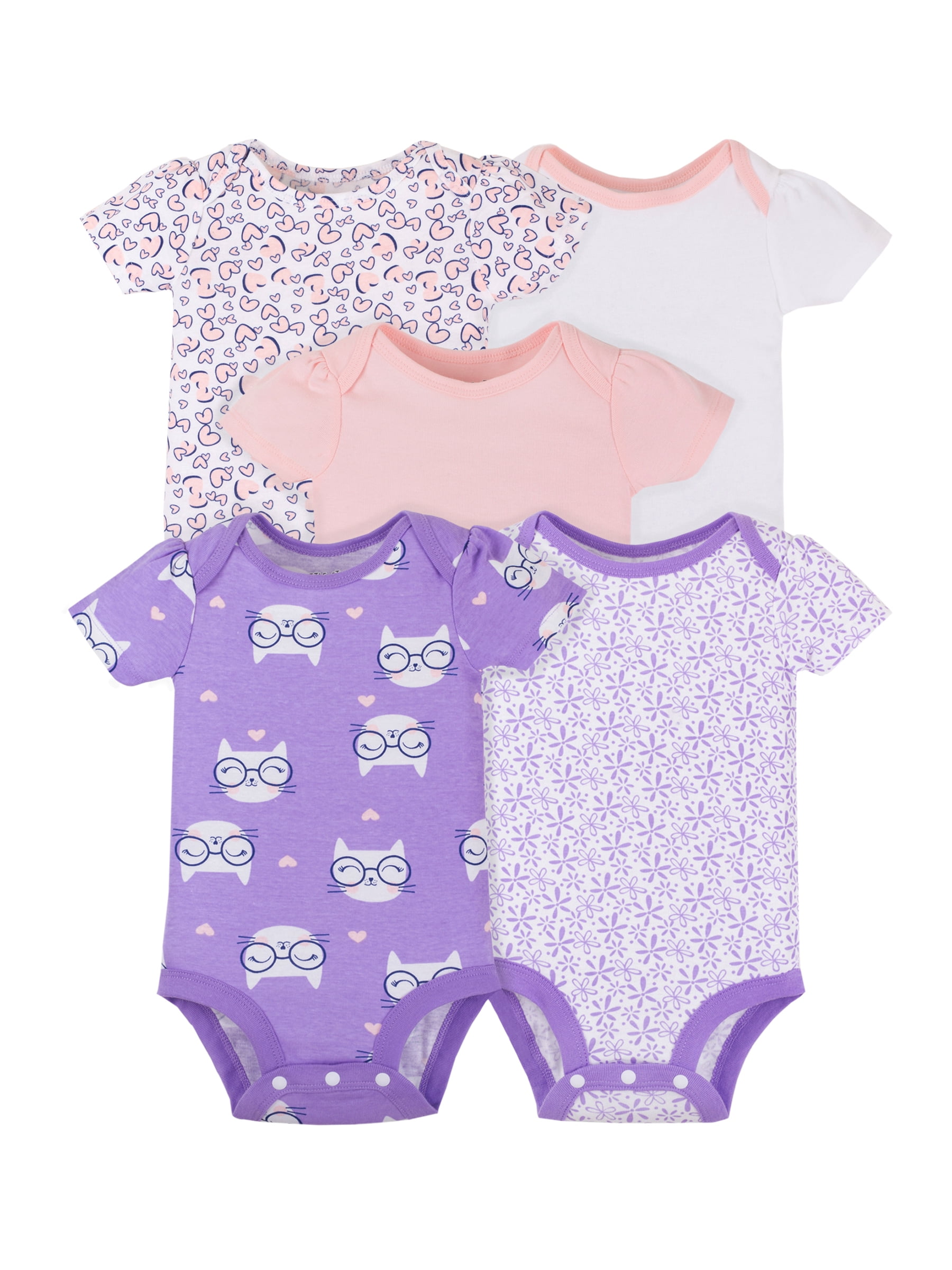 Little Star Organic Baby Girls Organic Bodysuits, 5-Pack, Size Newborn-24M