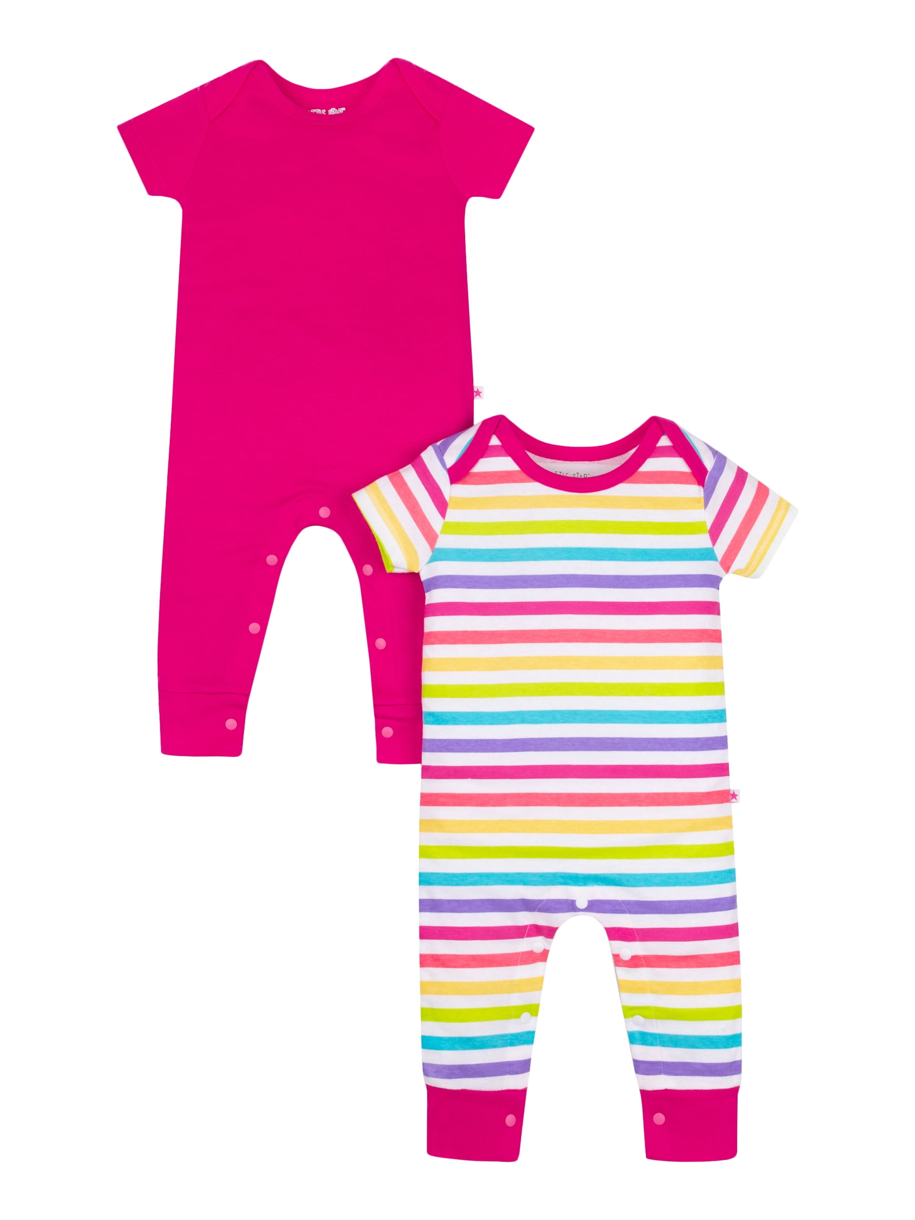 Little Star Organic Baby Girls Short Sleeve Pure Organic True Brights Rompers