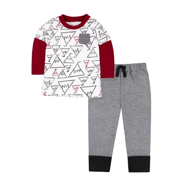 Little Star Organic Baby & Toddler Boy 2 Pc Long Sleeve Shirt & Pants Set, Size 3 Months-5T