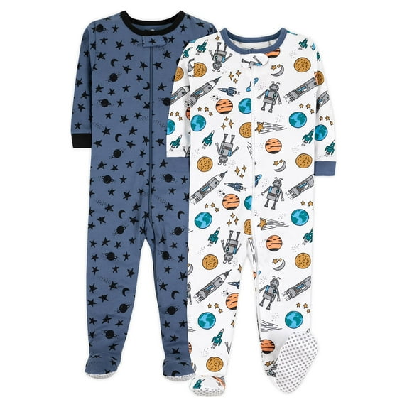 Little Star Organic Baby & Toddler Boy Pajama Sleeper, 2-Pack, One-Piece, Sizes Newborn-5T
